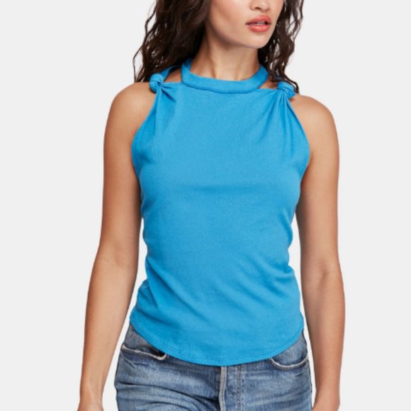 We The Free Free People Sleeveless Crew Neck Tank Top Size XSmall Lapis New - Picture 2 of 8